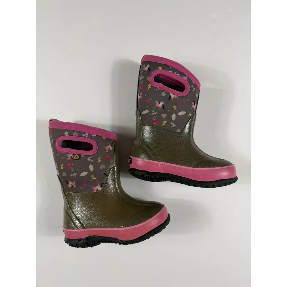 BOGS Classic Pegasus Waterproof Insulated Boots Unicorn Pink Kids Size 9